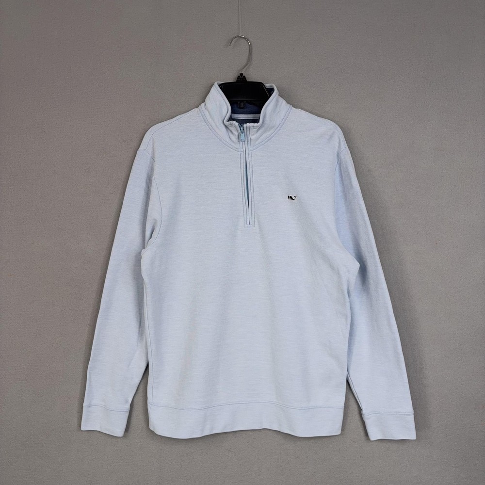 Vineyard Vines Sweater Mens Medium Blue Pima Cotton 1/4 Zip Mock Neck Pullover