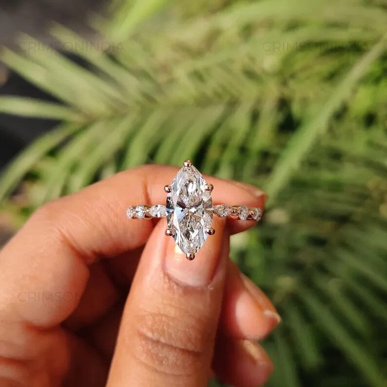 3Ct Marquise Cut Moissanite Wedding Ring in 14k Gold Plated