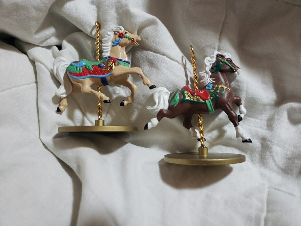 Vintage Hallmark Carousel Horse Collection # 3 & 4 Ornaments (1989) Christmas