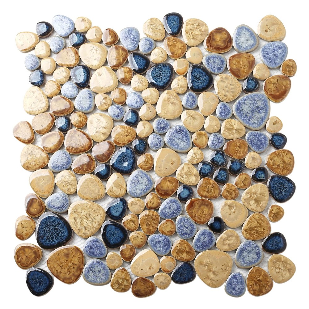 Glazed Blue Mosaic Ceramic Pebble Porcelain Tile for Pool Bath Shower Walls