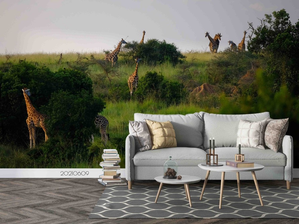3D Sky Grassland Giraffe Landscape Wall Murals Wallpaper Murals Wall Sticker