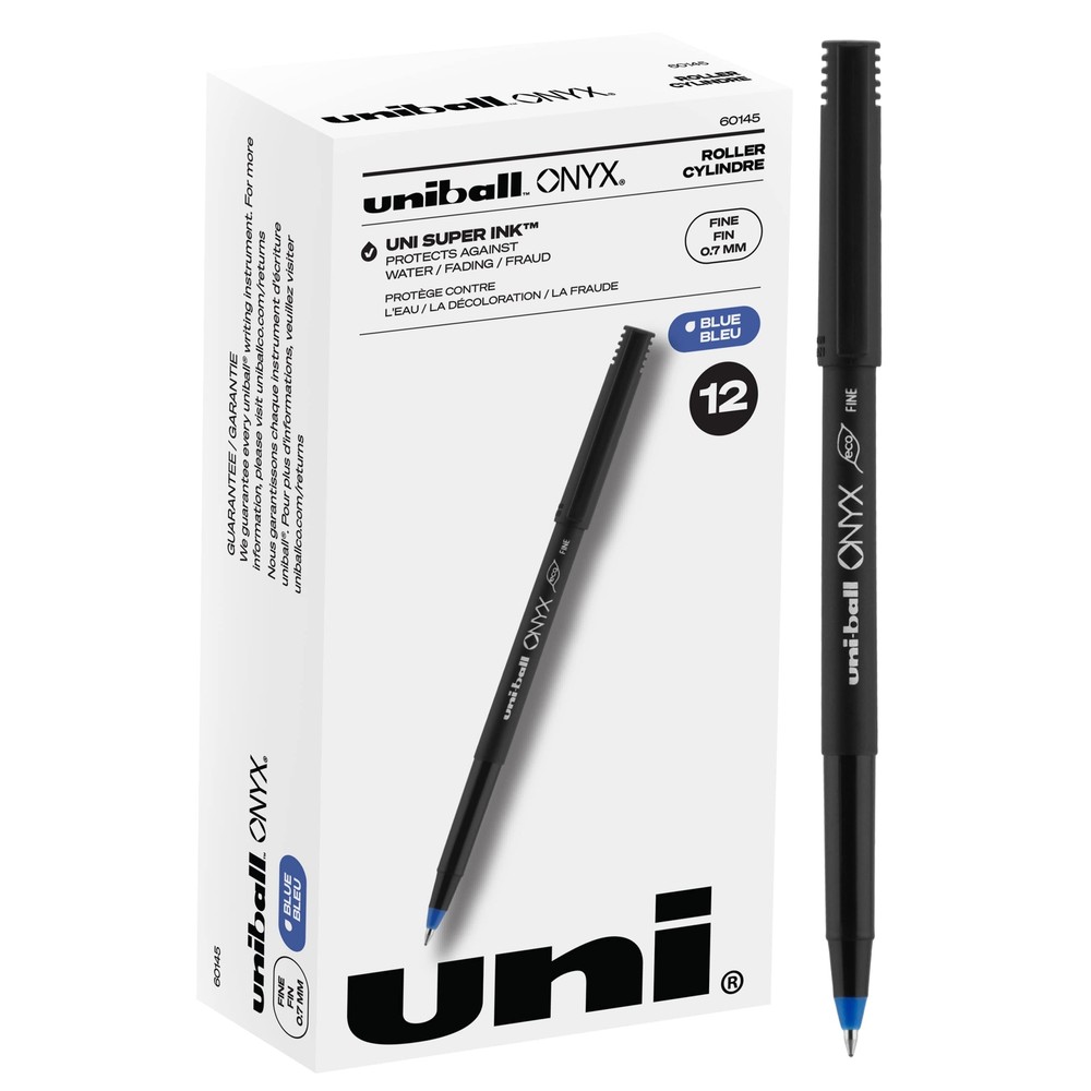 Uniball Onyx Rollerball Stick Pen 12 Pack, 0.7mm Fine Blue Pens, Gel Ink Pens...