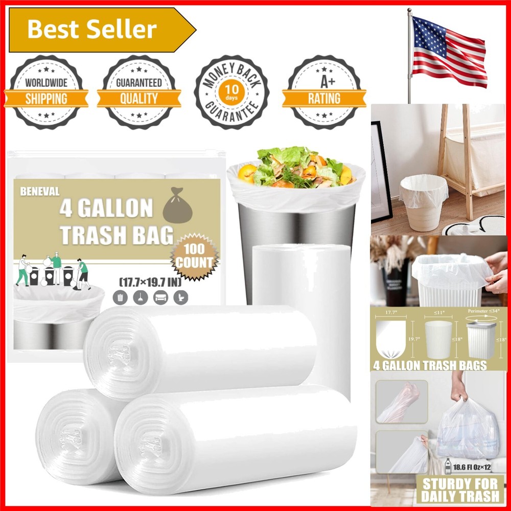 Compact 4 Gallon Garbage Bags - 100 Count Unscented Liners for Home Use