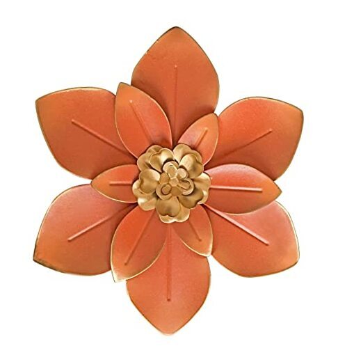 Metal Flower Wall Art Decor, 10“ Rustic Modern Floral Sculpture, 34A-Pink