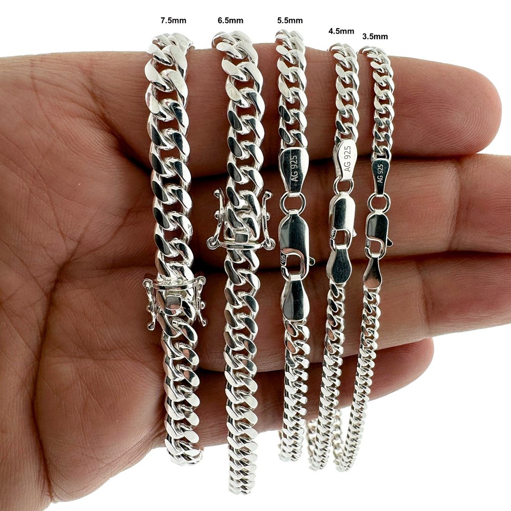 Real SOLID 925 Sterling Silver Miami Cuban Link Chain Bracelet 3.5MM-7.5MM