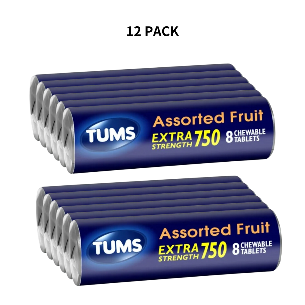 12 PACK Tums Extra Strength Heartburn Relief Chewable Antacid Tablets Fruit 8 Ct