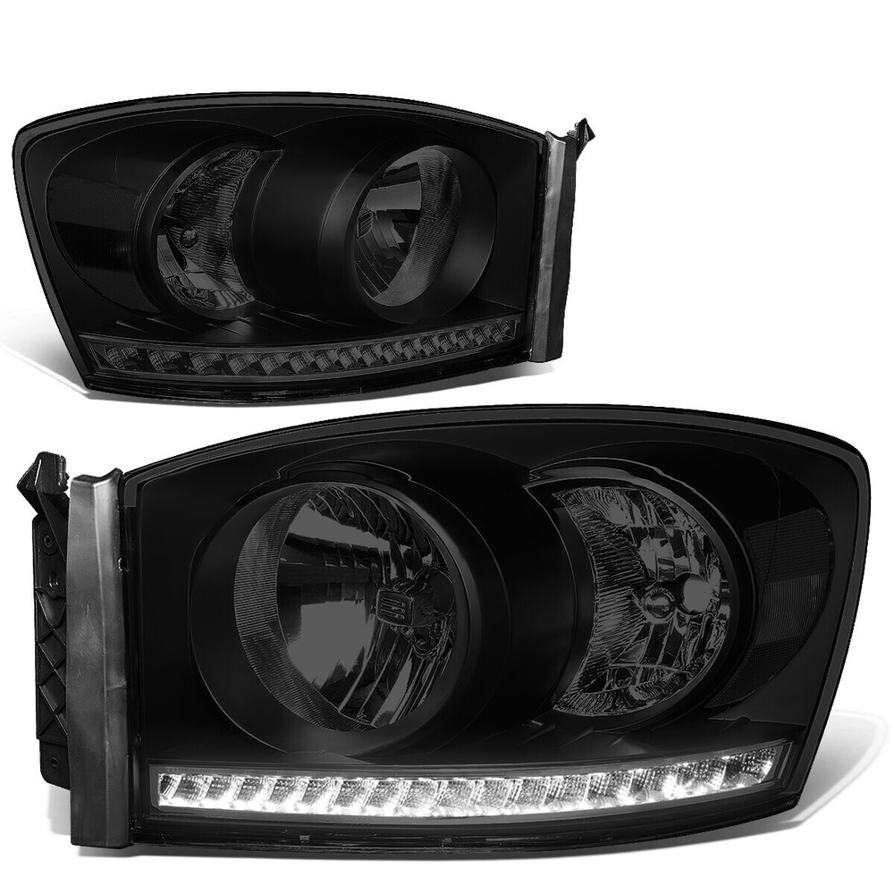 Smoked LED DRL Headlights for 06-09 Dodge Ram Truck with Clear Corners  