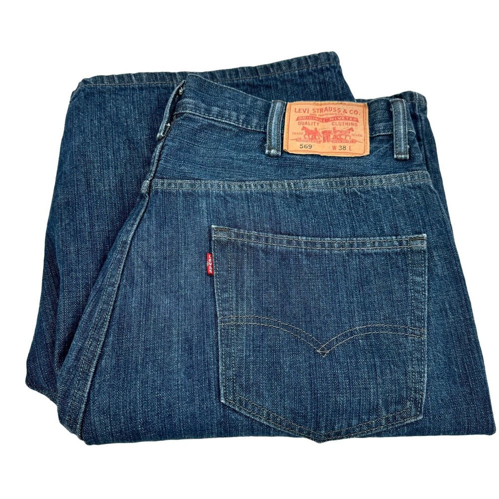 Levi's 569 Shorts Mens 38 Baggy Fit Blue Denim Jorts 38x12 Actual