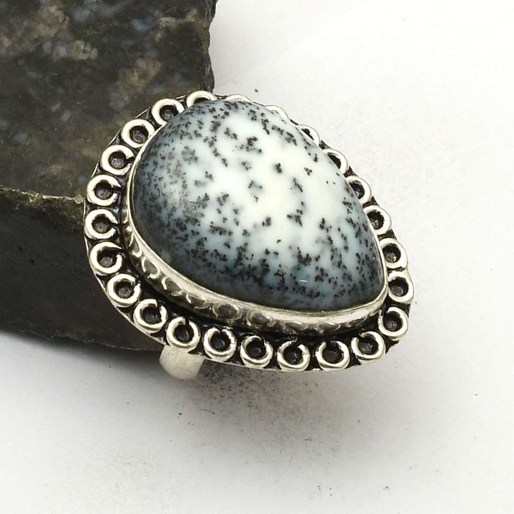 Dendrite Opal Gemstone Ethnic Handmade Ring Jewelry Gift US Size-7 AR 75166