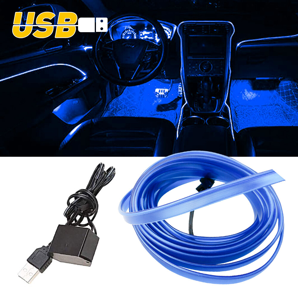 AUXITO 500CM LED Car Interior Decor Atmosphere Wire Usb Strip Lights Lamp Blue X