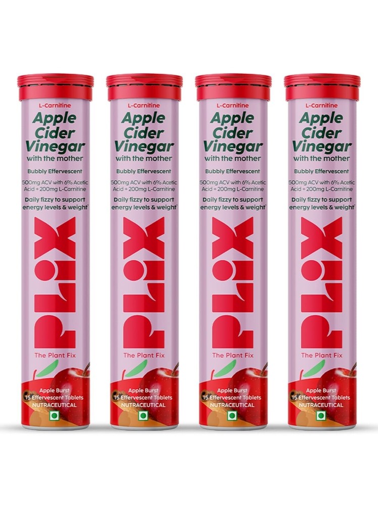 PLIX - THE PLANT FIX L-Carnitine ACV 15 Effervescent Tablets - Pack Of 4