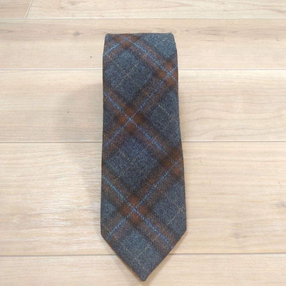 Drake's Necktie Tie Gray All over Check pattern Handmade in England Wool