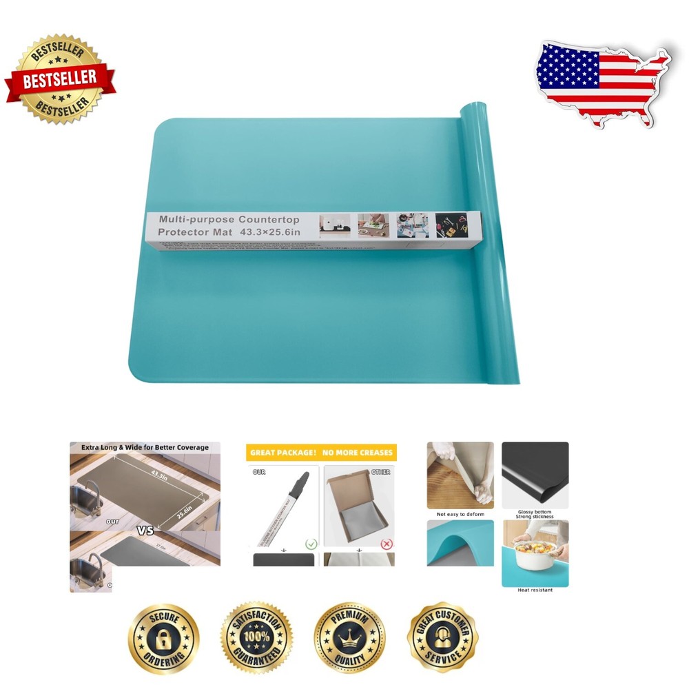 Pastel Blue Silicone Counter Mat with Raised Edge - Non-Slip & Dishwasher Safe