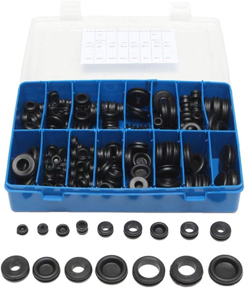 250-Piece Rubber Grommet Kit for Automotive Firewall & Wiring Protection