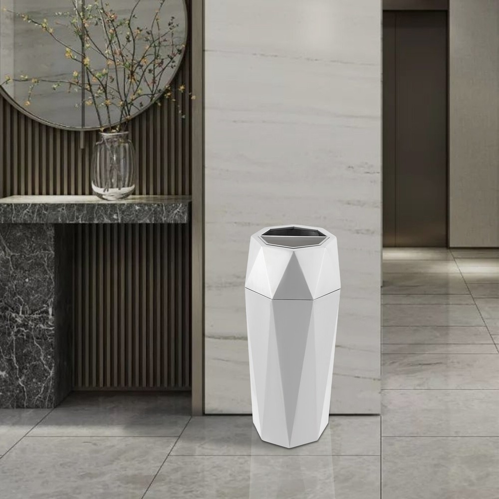 Open-Top Commercial Garbage Can Silver Indoor Large Trash Can 27.56in+ Lid 25L