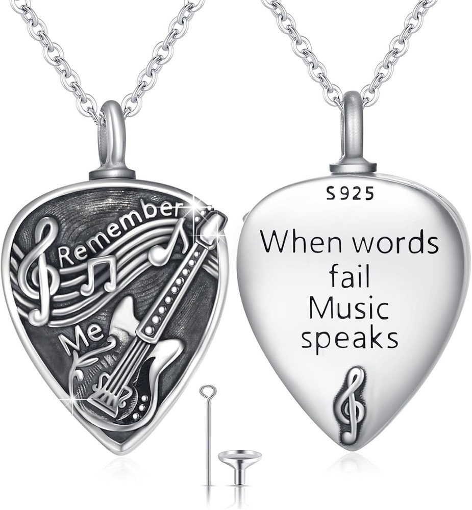 Retro 925 Sterling Silver Guitar Pick Necklace - Cherish Memories of Loved Ones