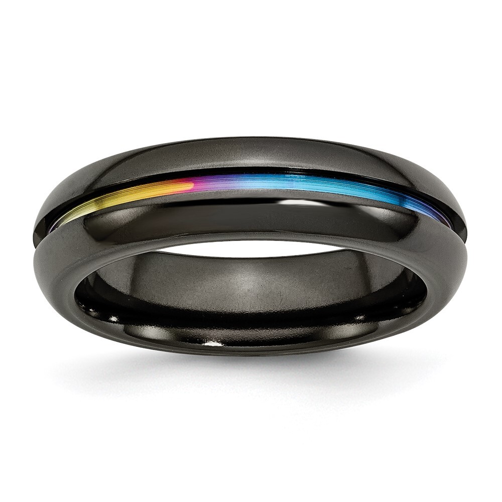 Titanium Black Titanium Polished Rainbow Anodized 6mm Band Ring Size 12