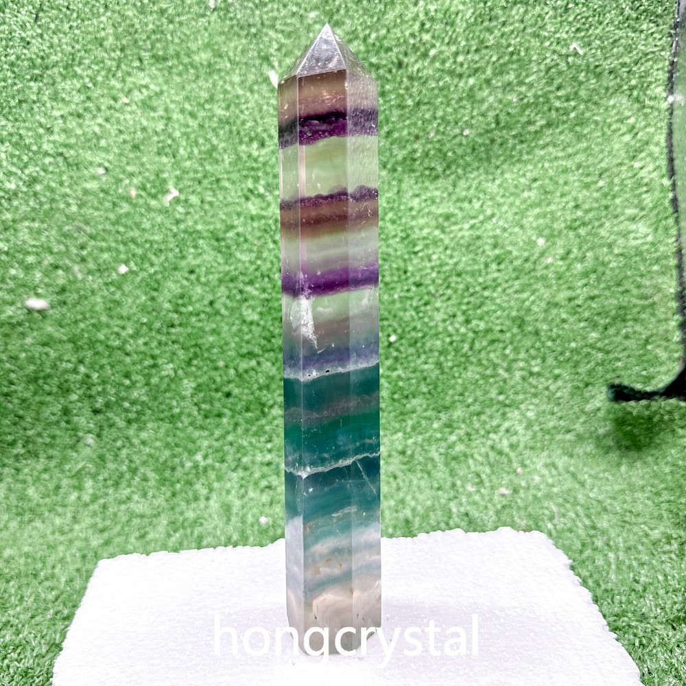 Natural Rainbow Fluorite Quartz Crystal Obelisk Wand Tower Point for Healing Energy