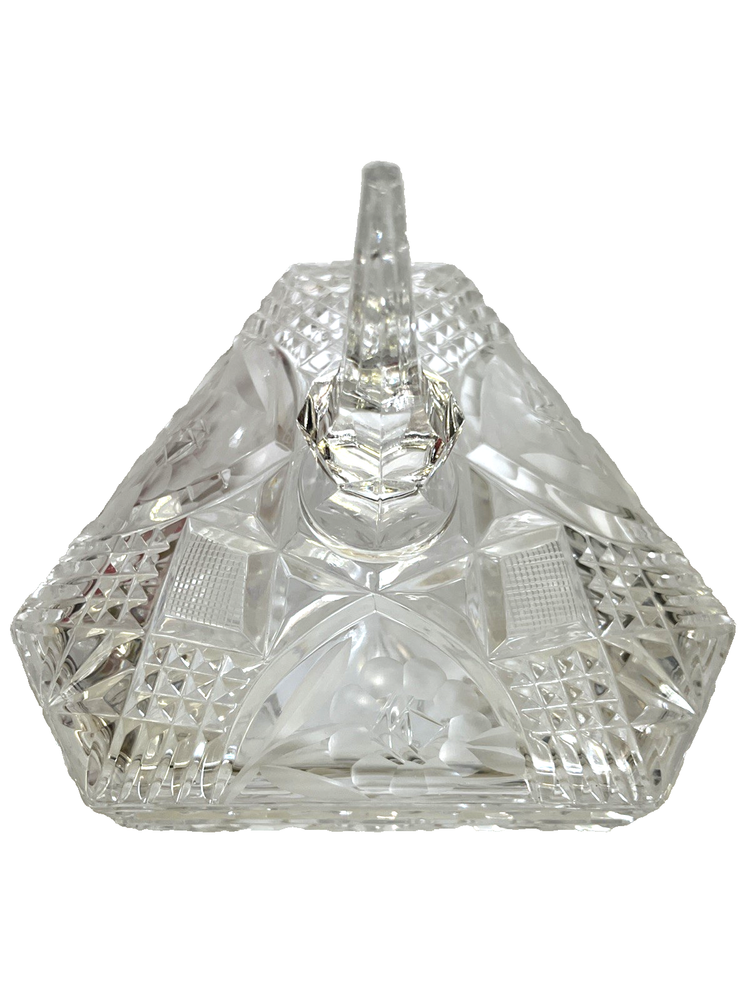 VTG Irena Tri Candy Dish Clear Cut Lead Crystal Footed Lid Etched Glass