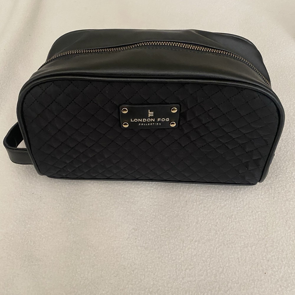 London Fog 100th Anniversary Black Quilted Nylon PVC Cosmetic Toiletries Bag Brand New