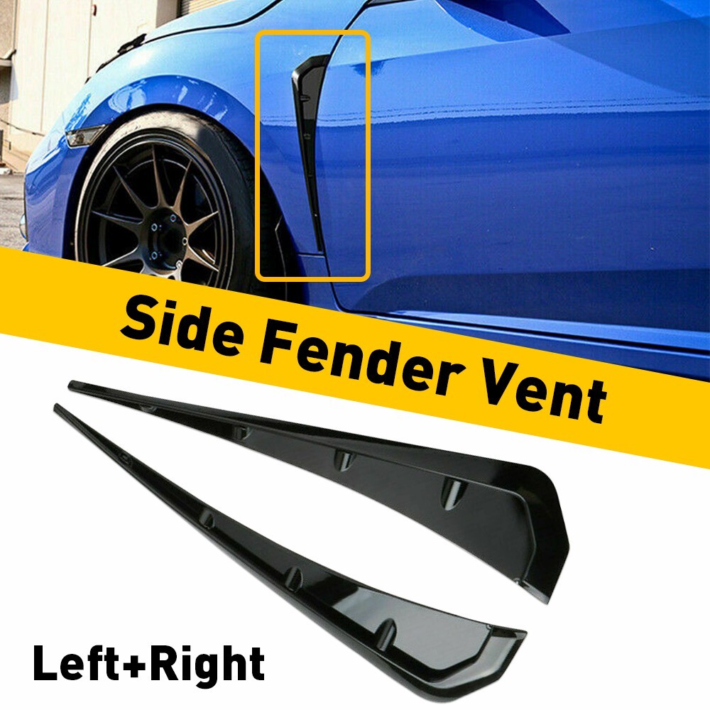 Pair Glossy Car Black Exterior Side Fender Vent Air Wing Cover Trim Accessories