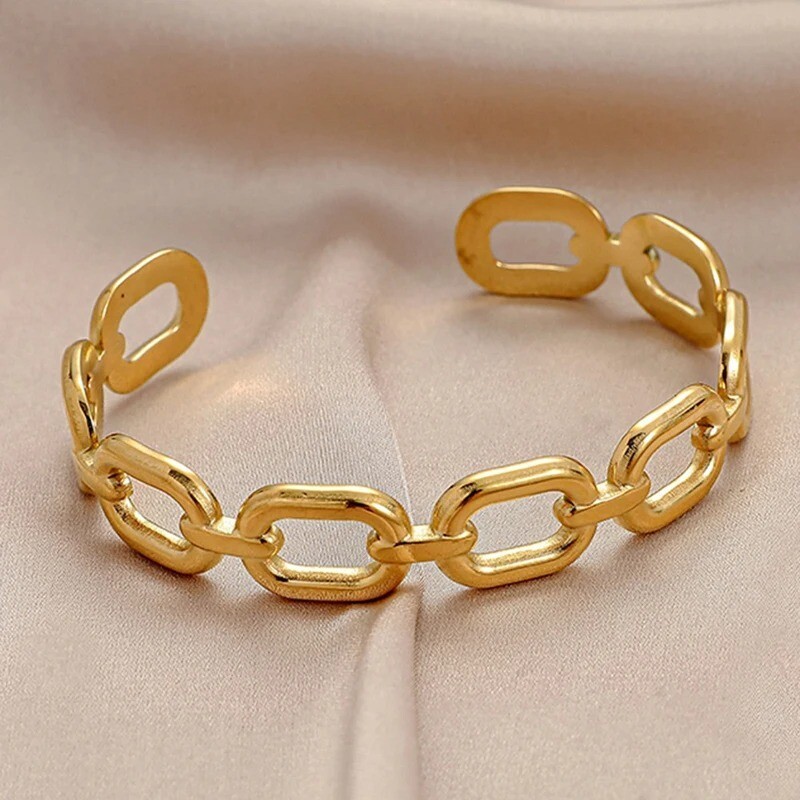 Vintage 18k Gold Plated Square Link Bangle Women & Girls Jewellery Birthday Gift