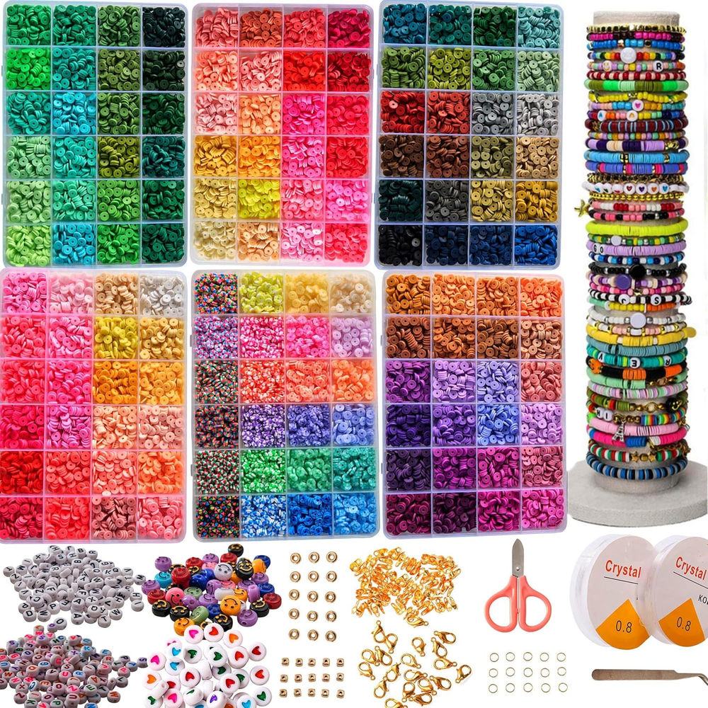 Clay Beads Bracelet Kit – 6 Boxes, 20000+ PCS, 144 Colors Polymer Flat HEISH Beads