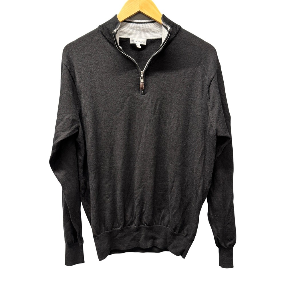 Peter Millar Sweater Mens Large Black Crown Soft 1/4 Zip Merino Wool Silk SEGMA