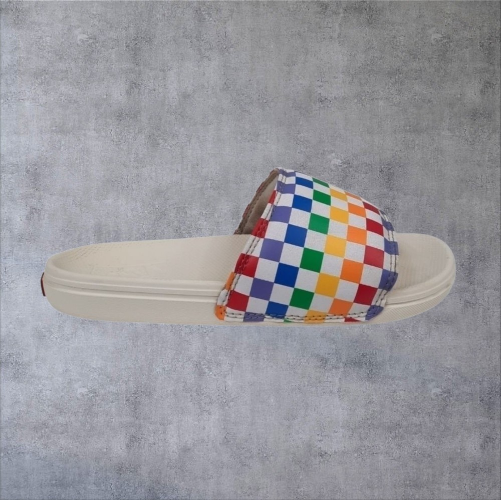 Vans La Costa Rainbow Checkerboard Slides Size 5 Youth Unisex Kids