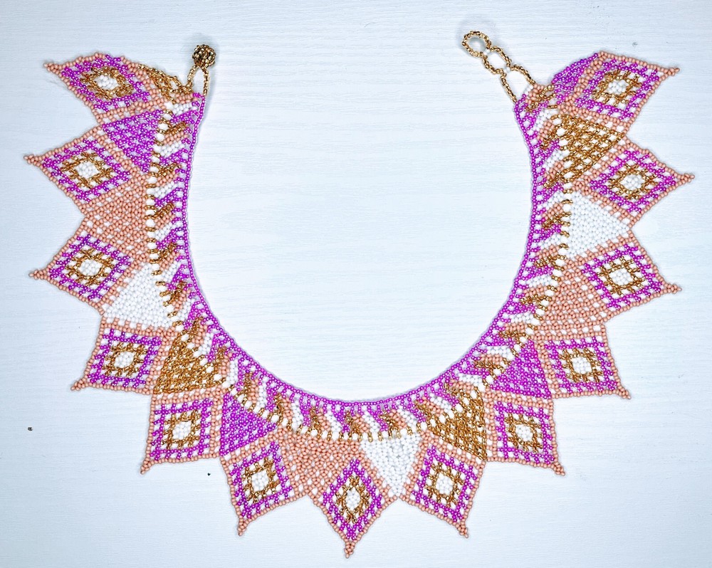 Handmade Mexican Aztec Beaded Choker Necklace Ethnic Design