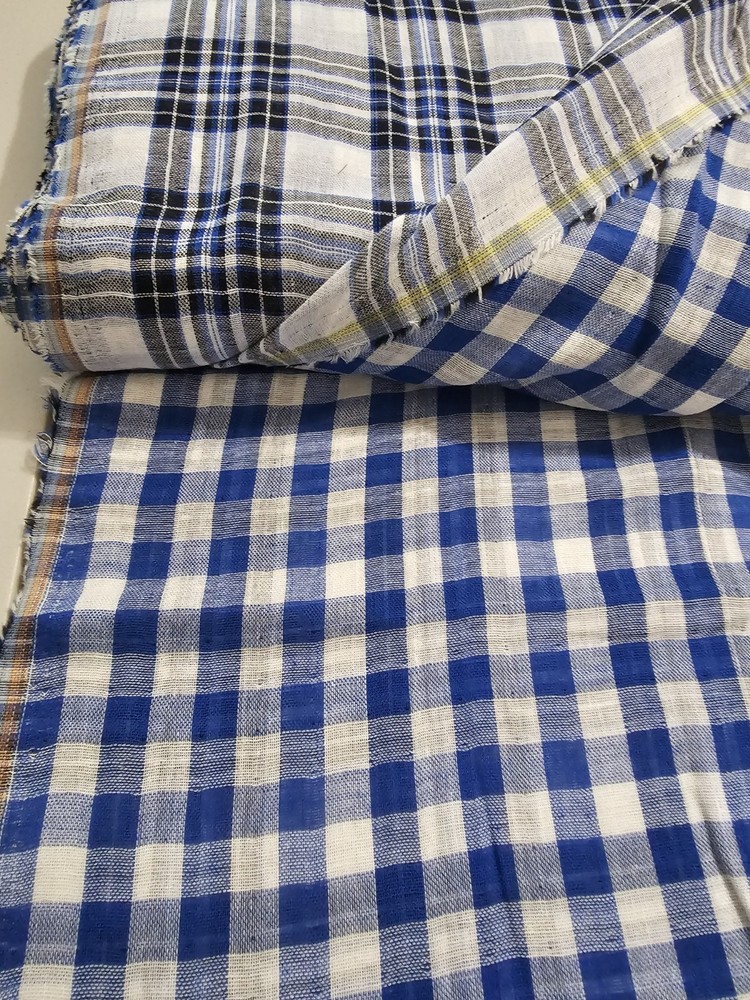 White Blue Black Plaid Reversible Fabric 60 Inches Wide