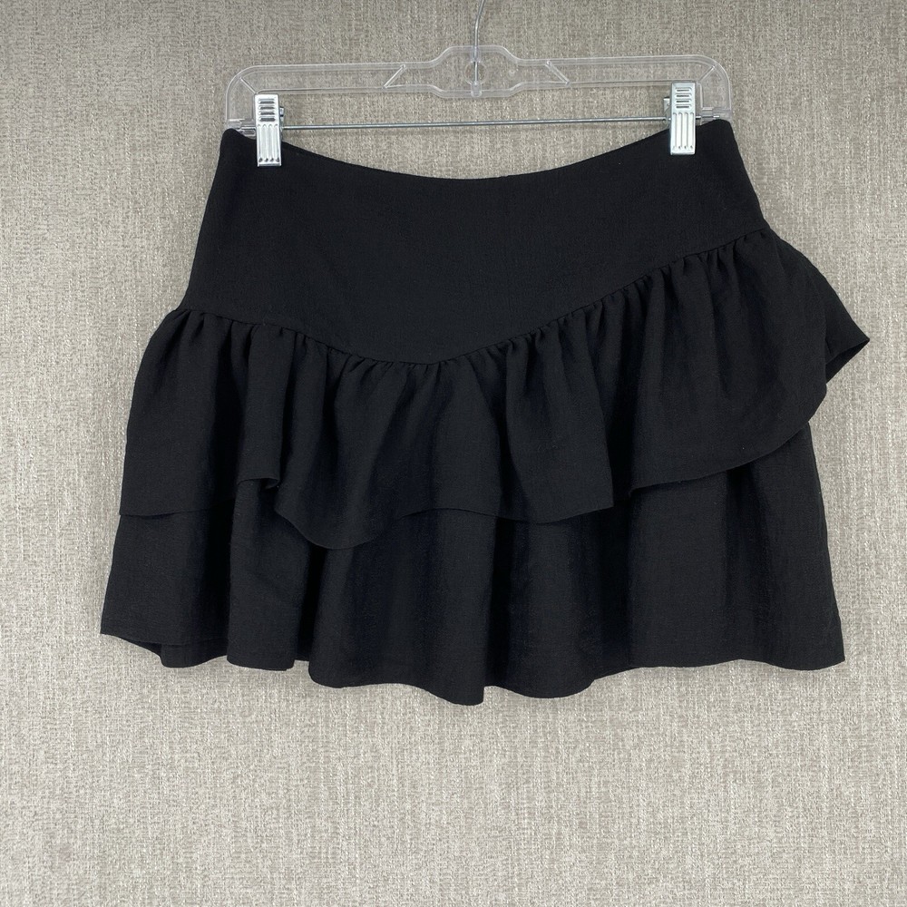 Maje Womens Black Tiered Tulle Mini Skirt Size 38 Medium Asymmetric Flare
