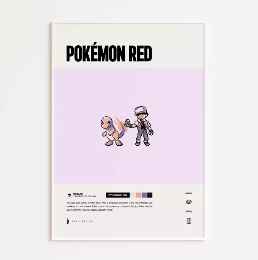 Pokémon Red 1996 Retro Video Game Art Poster Print