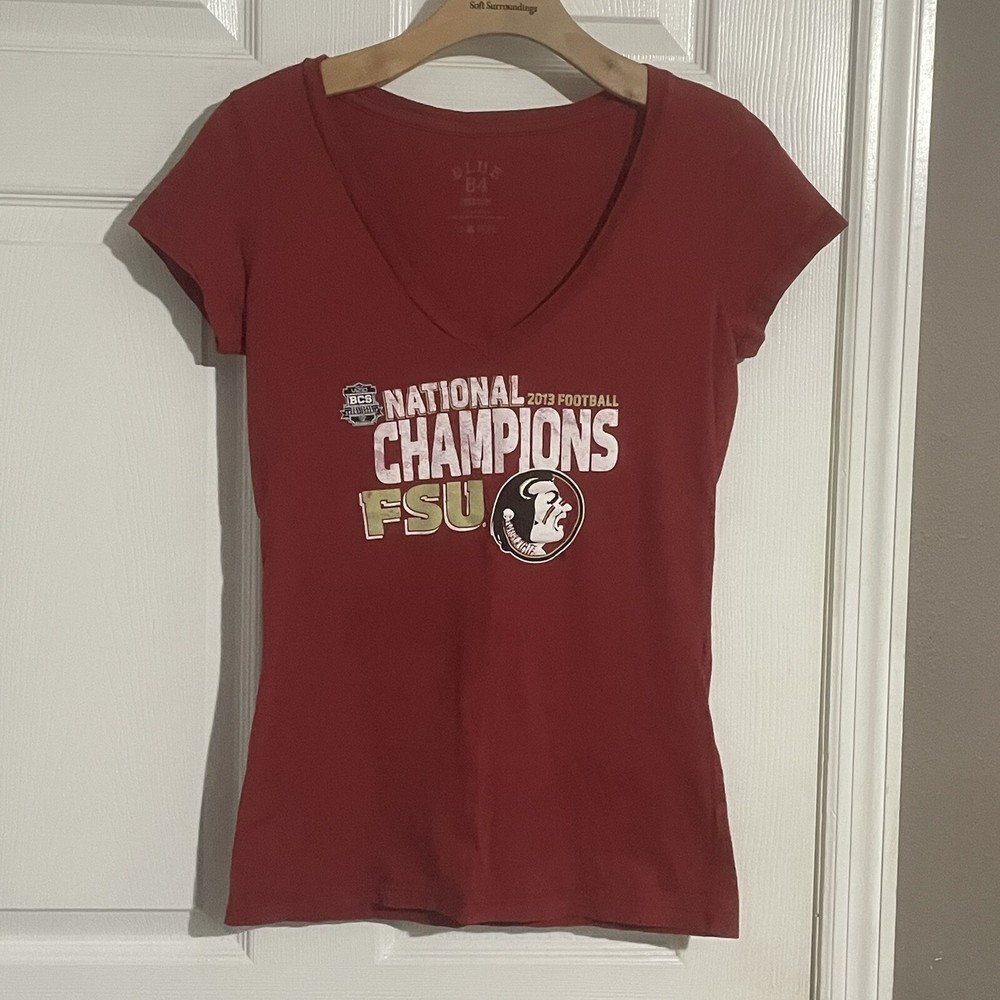FSU FLORIDA STATE SEMINOLES 2013 CHAMPS Womens Shirt Sz Medium Red Graphic Print