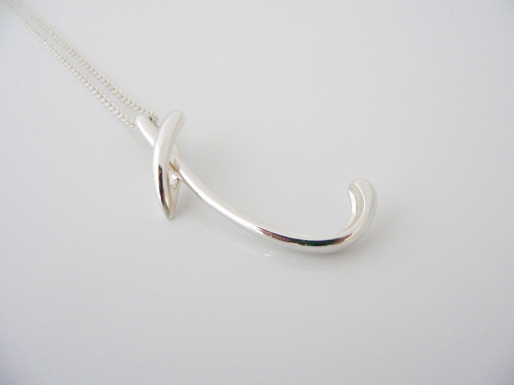 Tiffany & Co Silver Peretti Large Alphabet T Necklace Pendant Charm Chain Gift