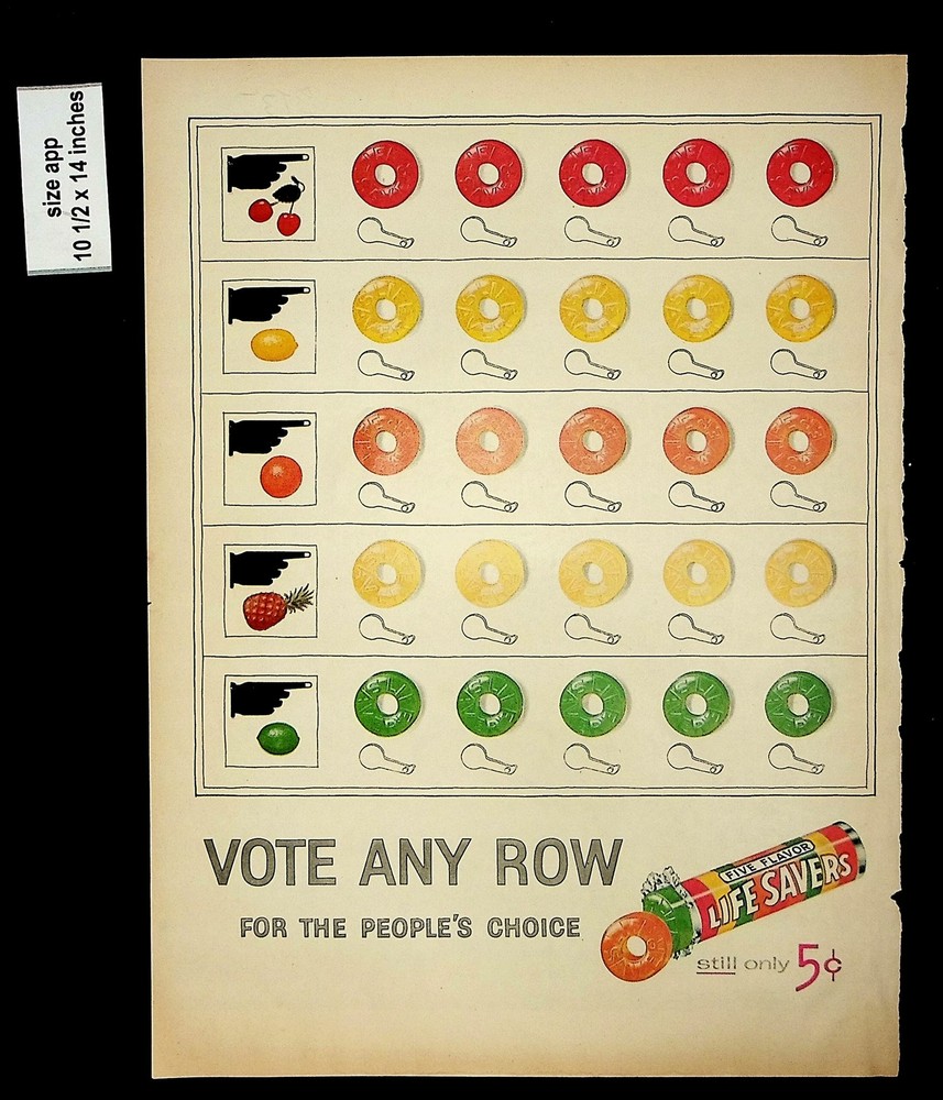1956 Vote Any Row People's Choice Lifesavers Vintage Print Ad 8312