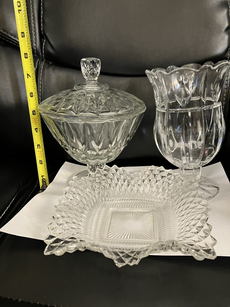 Clear Cut Crystal Candy/Trinket Dish With Lid Lot Of 3