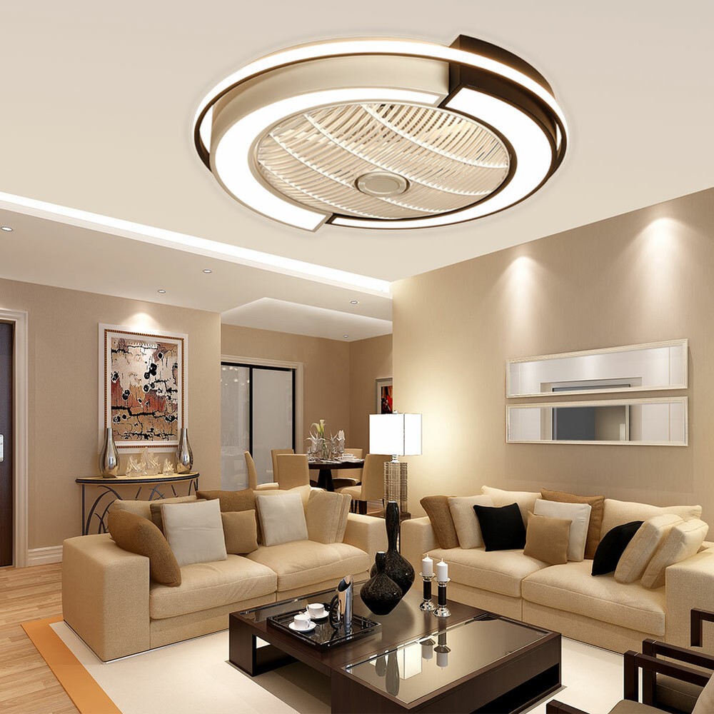 23 Inch Modern Round LED Ceiling Fan Light with Remote Dimmable Acrylic Design  