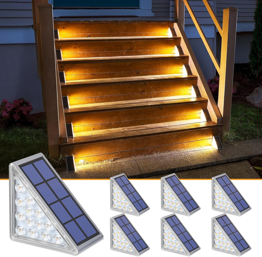 6 Pack Waterproof IP67 Solar Step Lights for Outdoor Stairs