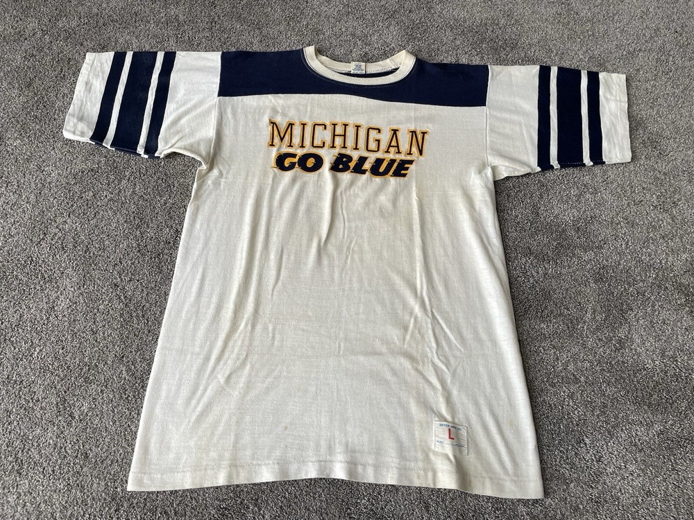Vintage Michigan Wolverines Shirt Mens Large White Blue 70s Artex Football NCAA