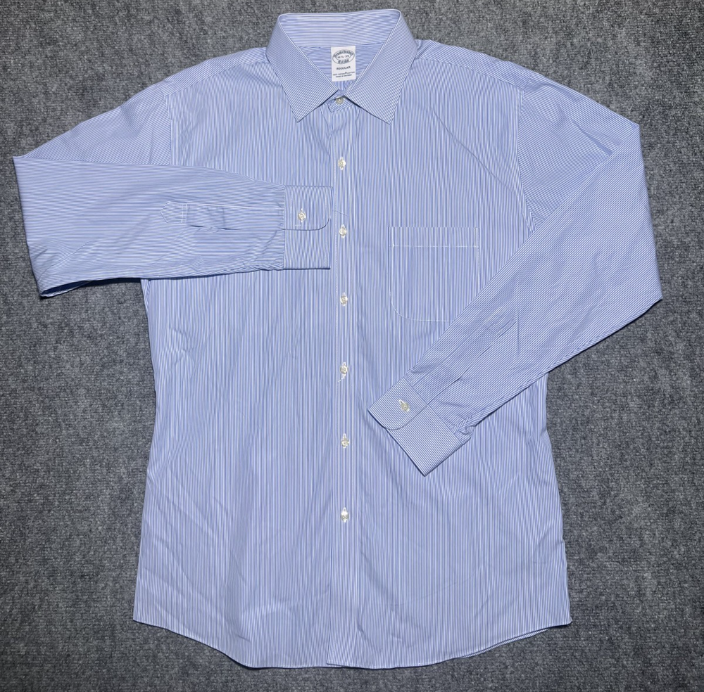 Brooks Brothers Regular Button Up Dress Shirt Blue Striped Men Size 16 1/2 - 35