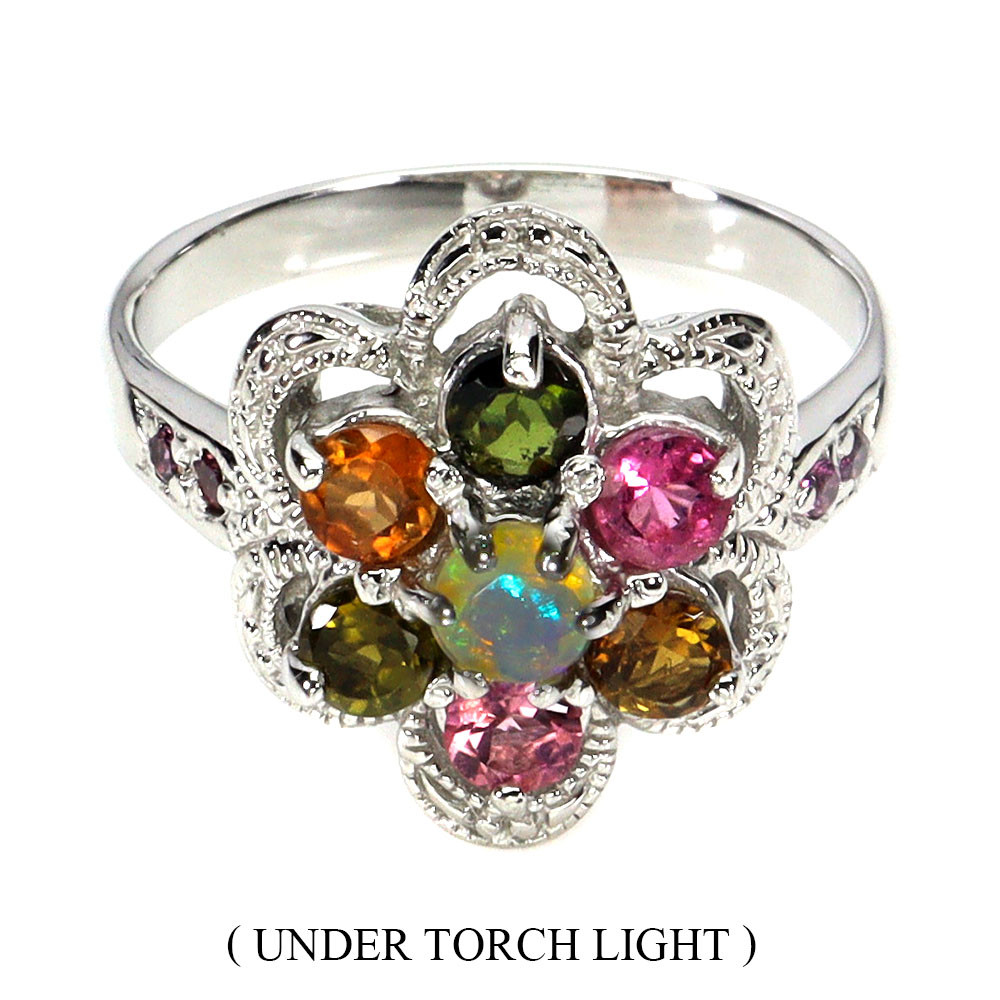 Valentine 925 Silver Ring Round Fire Opal Tourmaline Garnet Gemstone Jewelry