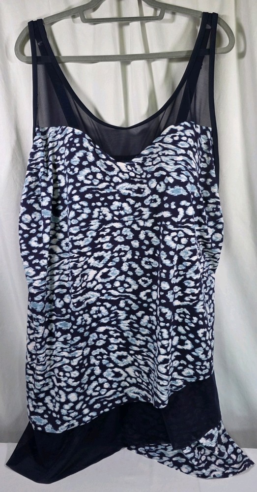 Avenue Women's Tankini Top Plus Size Swimwear 26W Navy Blue/White