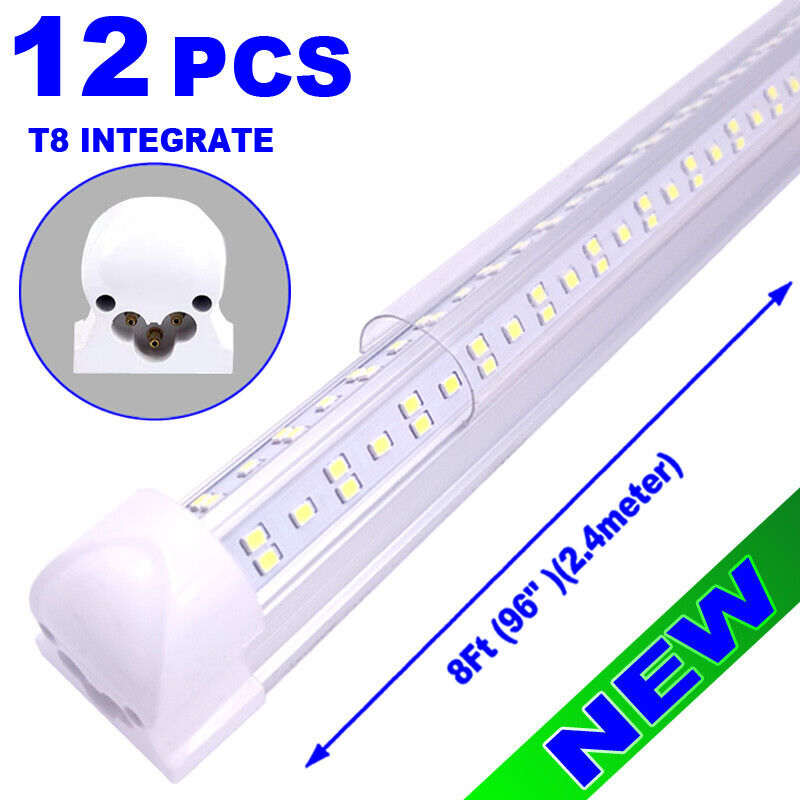12/Pack 8 ft LED Shop Lights 144W integrated 6500K for Warehouse V-Shaped Bulbs