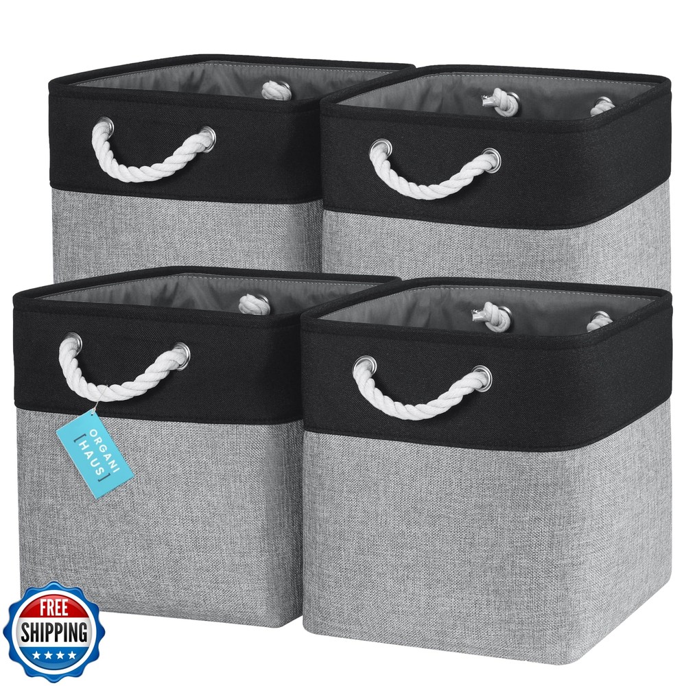 OrganiHaus 12x12 Foldable Fabric Storage Bins 4-Pack for Home Organization