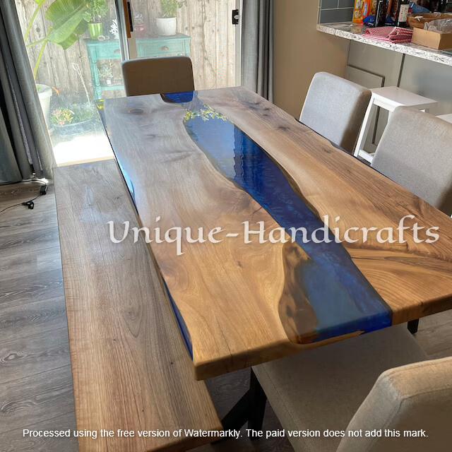 Blue Epoxy River Table ,Dining Table ,Unique Coffee Table ,Custom River Table
