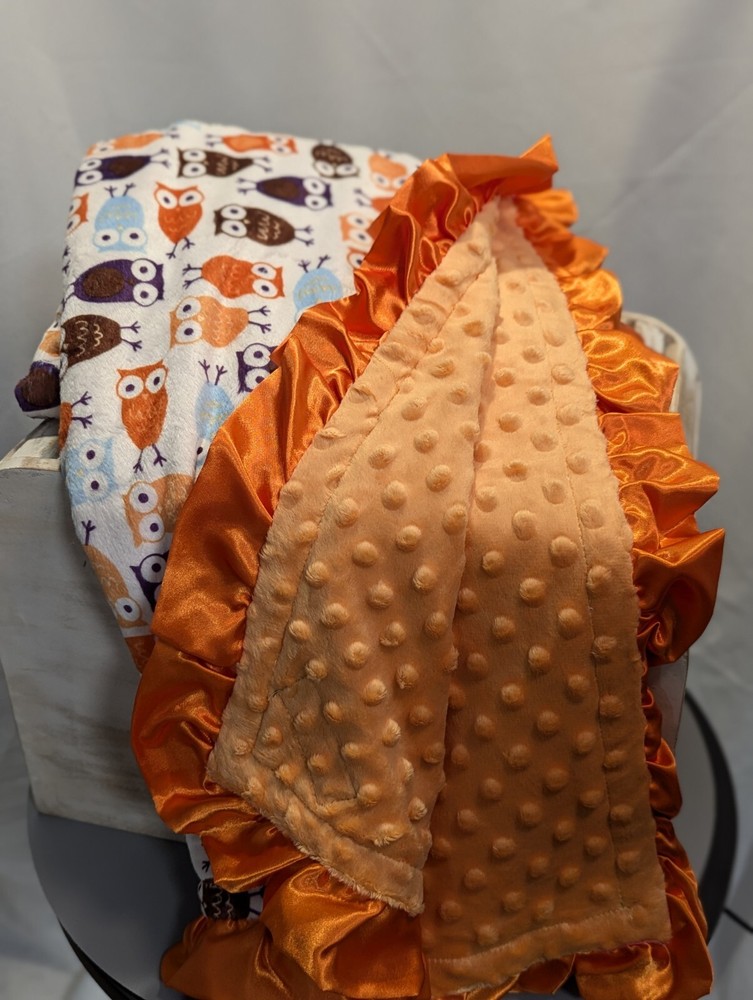 New Baby toddler large Fall Nursery Blanket Minky 🦉 Owls Unisex 40