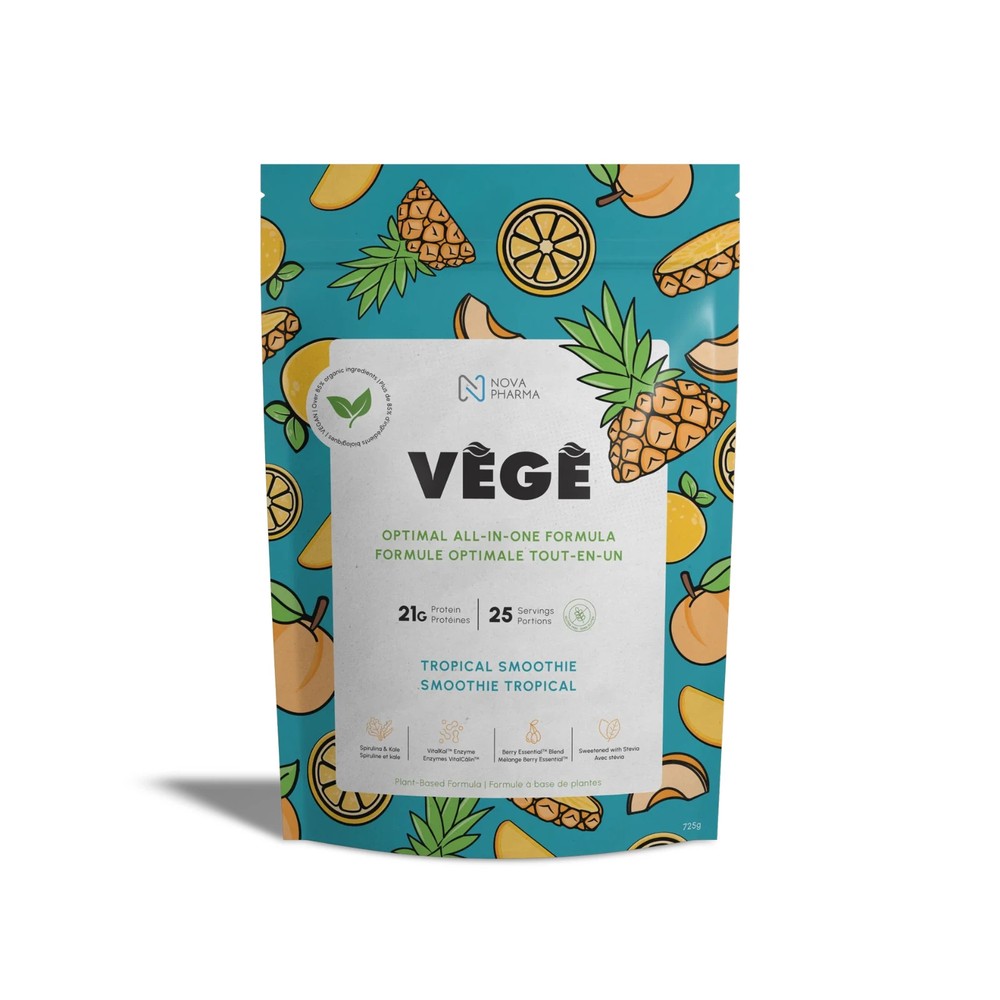 NOVA PHARMA VEGE ALL-IN-ONE Vegan Protein Shake Tropical 750g with 21G Protein