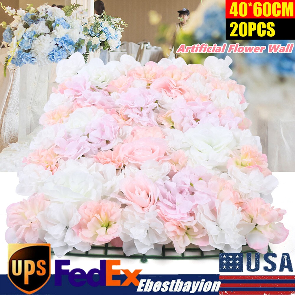 20* Artificial Banquet Flower Wall Panel Floral Decor for Wedding Party Layout