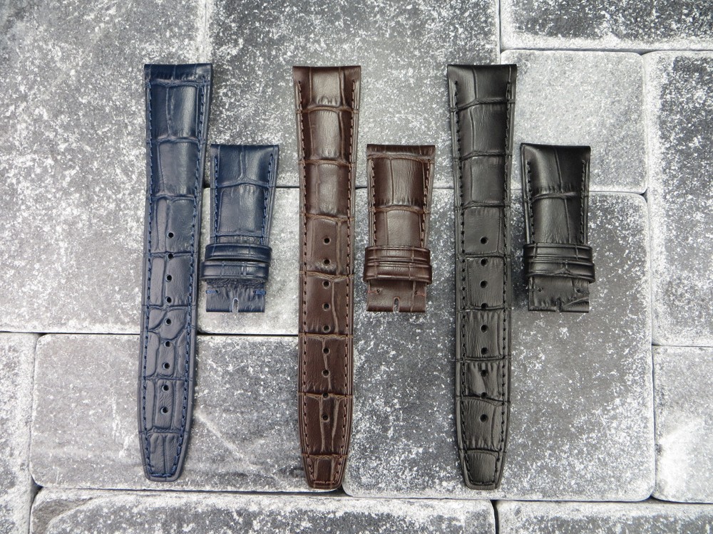 22mm IWC PORTUGIESER Leather Deployment Strap in Black Blue Brown AC W